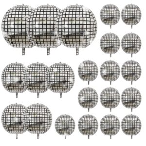 dmjuncong 22pcs disco ball balloons different sizes- 4d large disco balloons 32” 22” 10 inch metallic silver disco balloons for 70s 80s disco themed birthday new year's party decor supplies