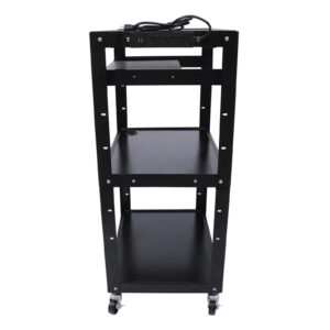 Large AV Cart Rolling Standing Desk Projector Cart on Wheels with Power Strip Cord Management Easy to Assemble for Classroom Conference Room Office Library Kitchen (Black)