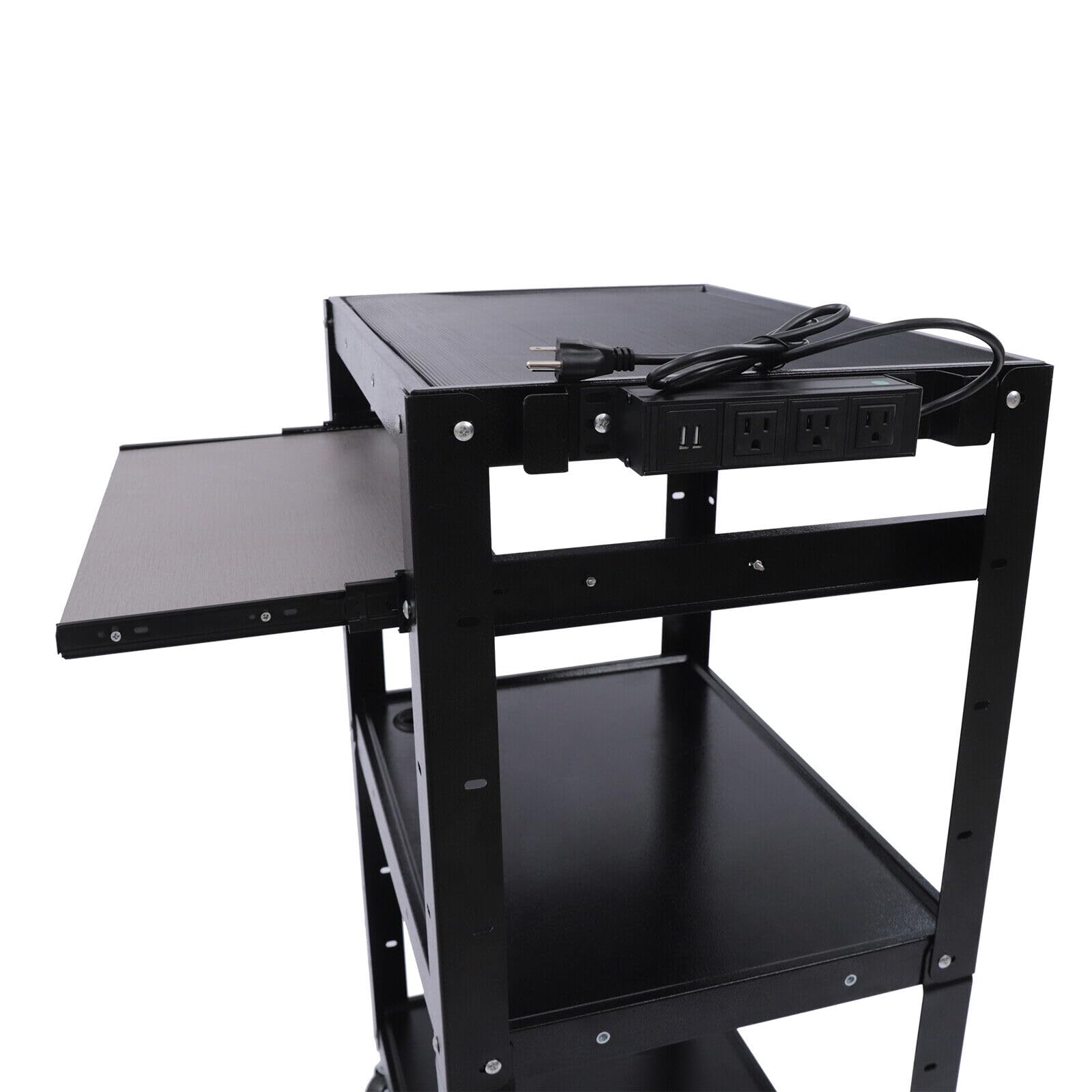 Large AV Cart Rolling Standing Desk Projector Cart on Wheels with Power Strip Cord Management Easy to Assemble for Classroom Conference Room Office Library Kitchen (Black)