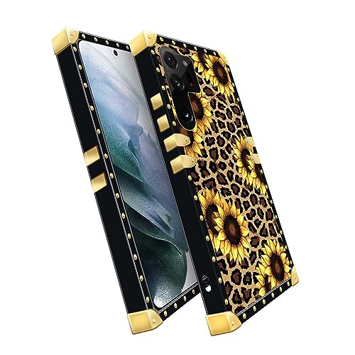 DAIZAG Case Compatible with Samsung Galaxy S23 Ultra Case,Leopard Sunflower Square Soft TPU Edges Case for Samsung Galaxy S23 Ultra,Metal Trim Corner S23 Ultra Case for Samsung Galaxy S23 Ultra 6.8-in