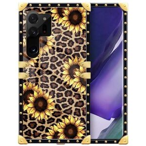 daizag case compatible with samsung galaxy s23 ultra case,leopard sunflower square soft tpu edges case for samsung galaxy s23 ultra,metal trim corner s23 ultra case for samsung galaxy s23 ultra 6.8-in