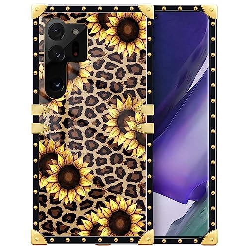 DAIZAG Case Compatible with Samsung Galaxy S23 Ultra Case,Leopard Sunflower Square Soft TPU Edges Case for Samsung Galaxy S23 Ultra,Metal Trim Corner S23 Ultra Case for Samsung Galaxy S23 Ultra 6.8-in