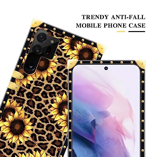 DAIZAG Case Compatible with Samsung Galaxy S23 Ultra Case,Leopard Sunflower Square Soft TPU Edges Case for Samsung Galaxy S23 Ultra,Metal Trim Corner S23 Ultra Case for Samsung Galaxy S23 Ultra 6.8-in