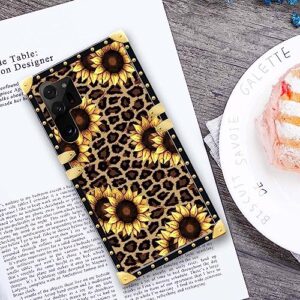 DAIZAG Case Compatible with Samsung Galaxy S23 Ultra Case,Leopard Sunflower Square Soft TPU Edges Case for Samsung Galaxy S23 Ultra,Metal Trim Corner S23 Ultra Case for Samsung Galaxy S23 Ultra 6.8-in