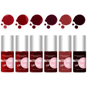 6 pcs lip stain set, vivid water lip tint lip gloss, plump velvet lip tint stain, natural matte liquid lipstick for lips cheek eye, non-stick cup mini tinted lip long lasting waterproof (6 colors)