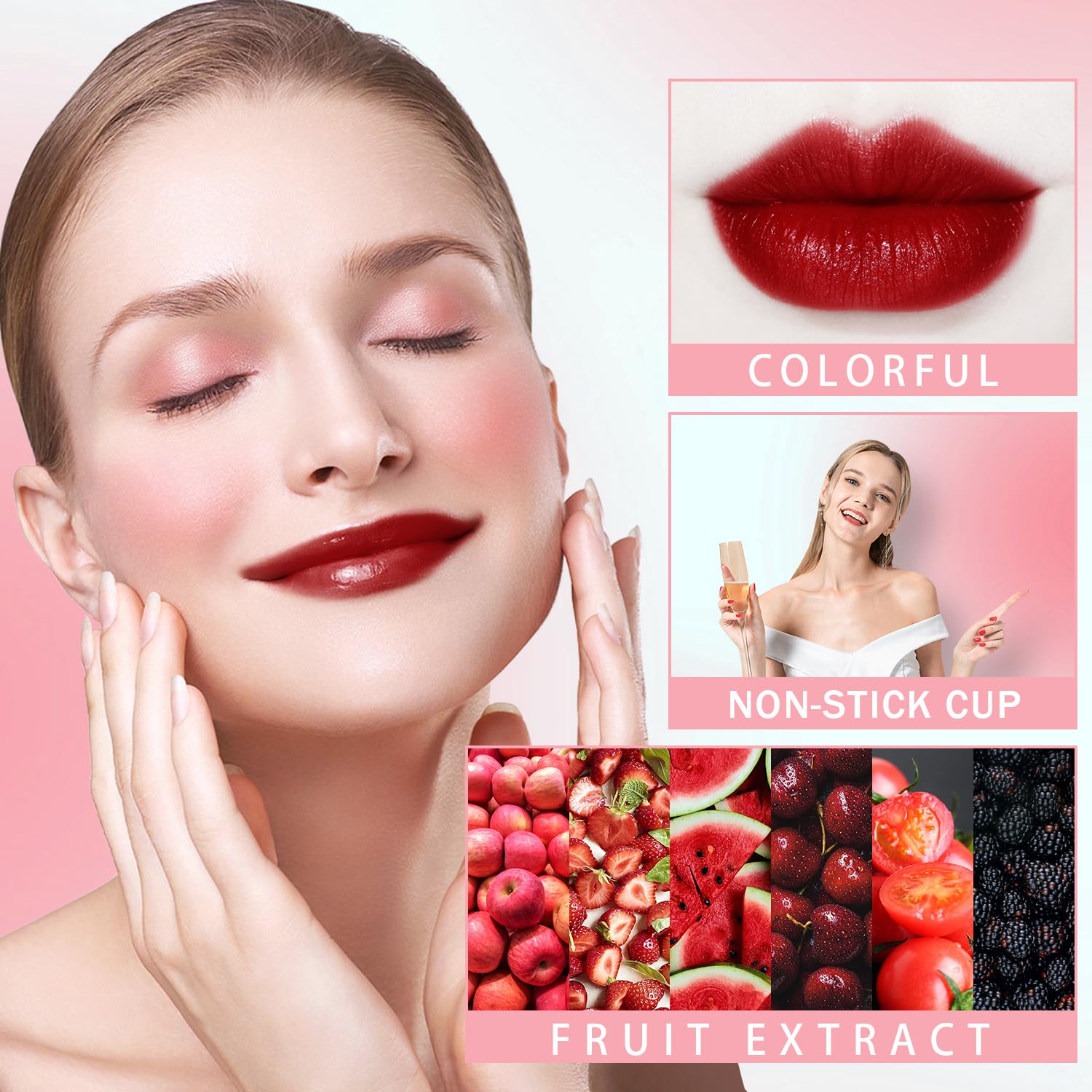 6 Pcs Lip Stain Set, Vivid Water Lip Tint Lip Gloss, Plump Velvet Lip Tint Stain, Natural Matte Liquid Lipstick for Lips Cheek Eye, Non-Stick Cup Mini Tinted Lip Long lasting Waterproof (6 Colors)