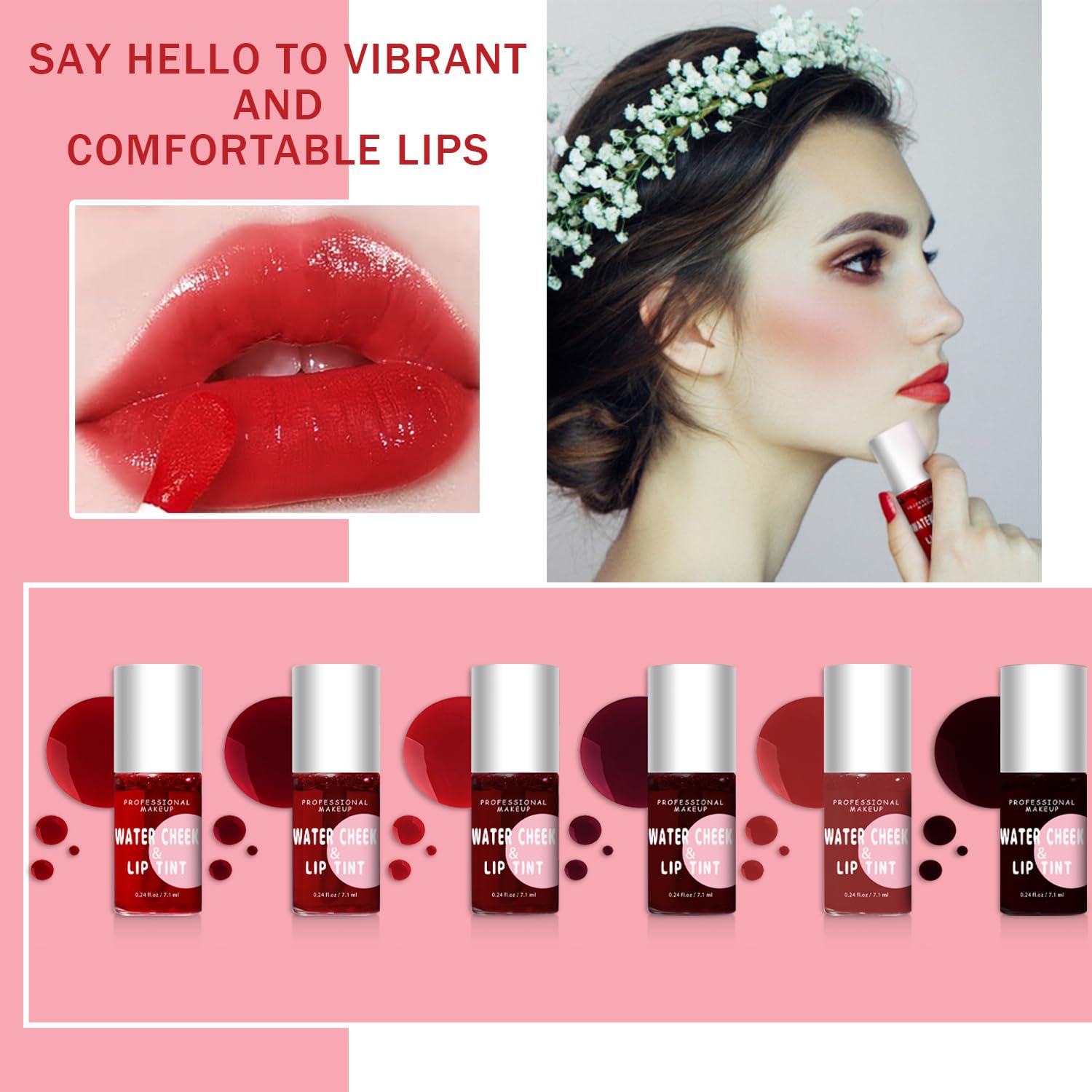 6 Pcs Lip Stain Set, Vivid Water Lip Tint Lip Gloss, Plump Velvet Lip Tint Stain, Natural Matte Liquid Lipstick for Lips Cheek Eye, Non-Stick Cup Mini Tinted Lip Long lasting Waterproof (6 Colors)