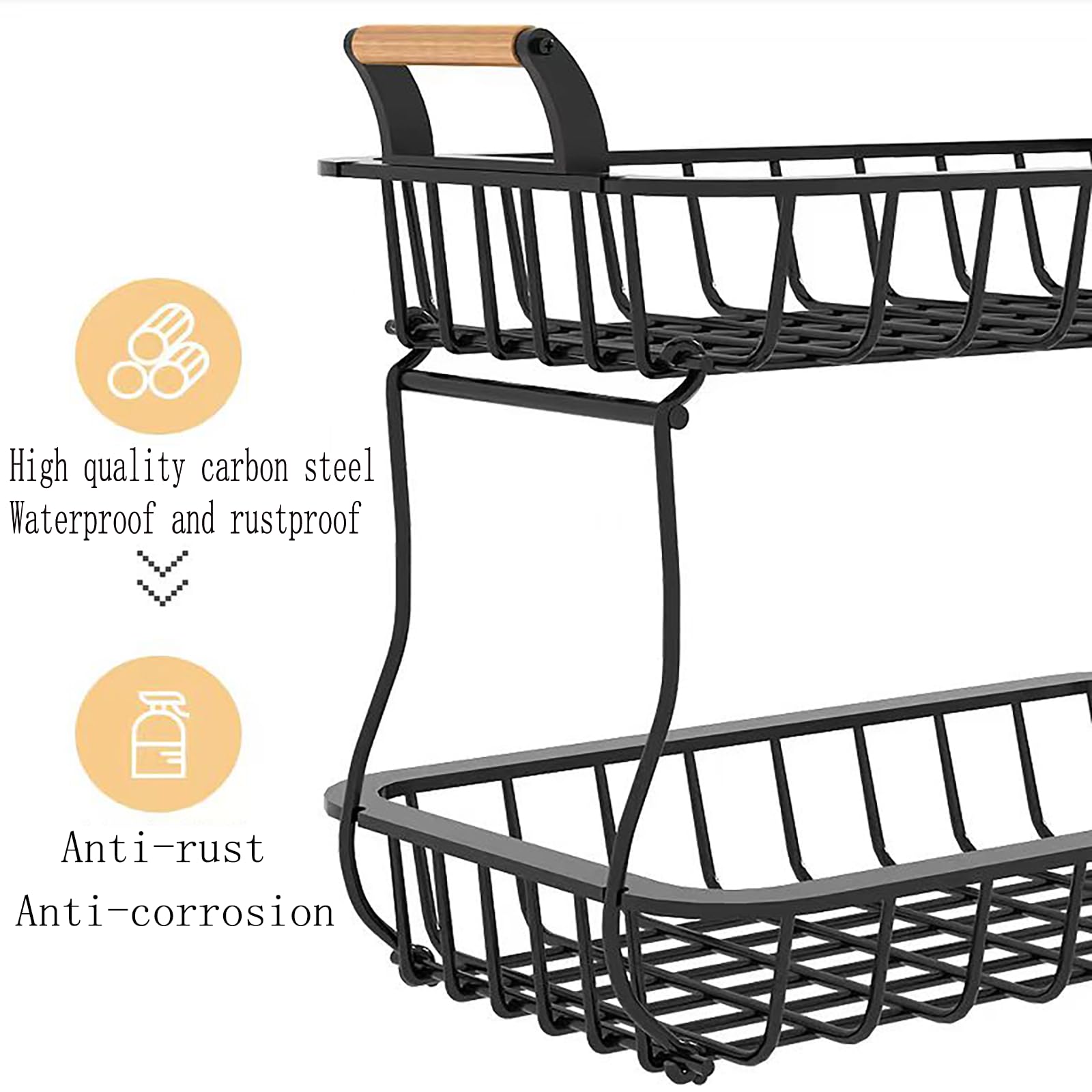 MECUHQP 2 Tier Fruit Vegetables Basket Bowl, Kitchen Counter Metal Wire Storage Basket Fruits Stand Holder Organizer for Bread Snack Veggies Produce