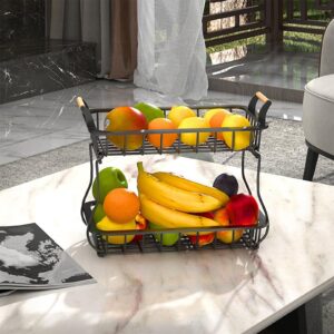 MECUHQP 2 Tier Fruit Vegetables Basket Bowl, Kitchen Counter Metal Wire Storage Basket Fruits Stand Holder Organizer for Bread Snack Veggies Produce