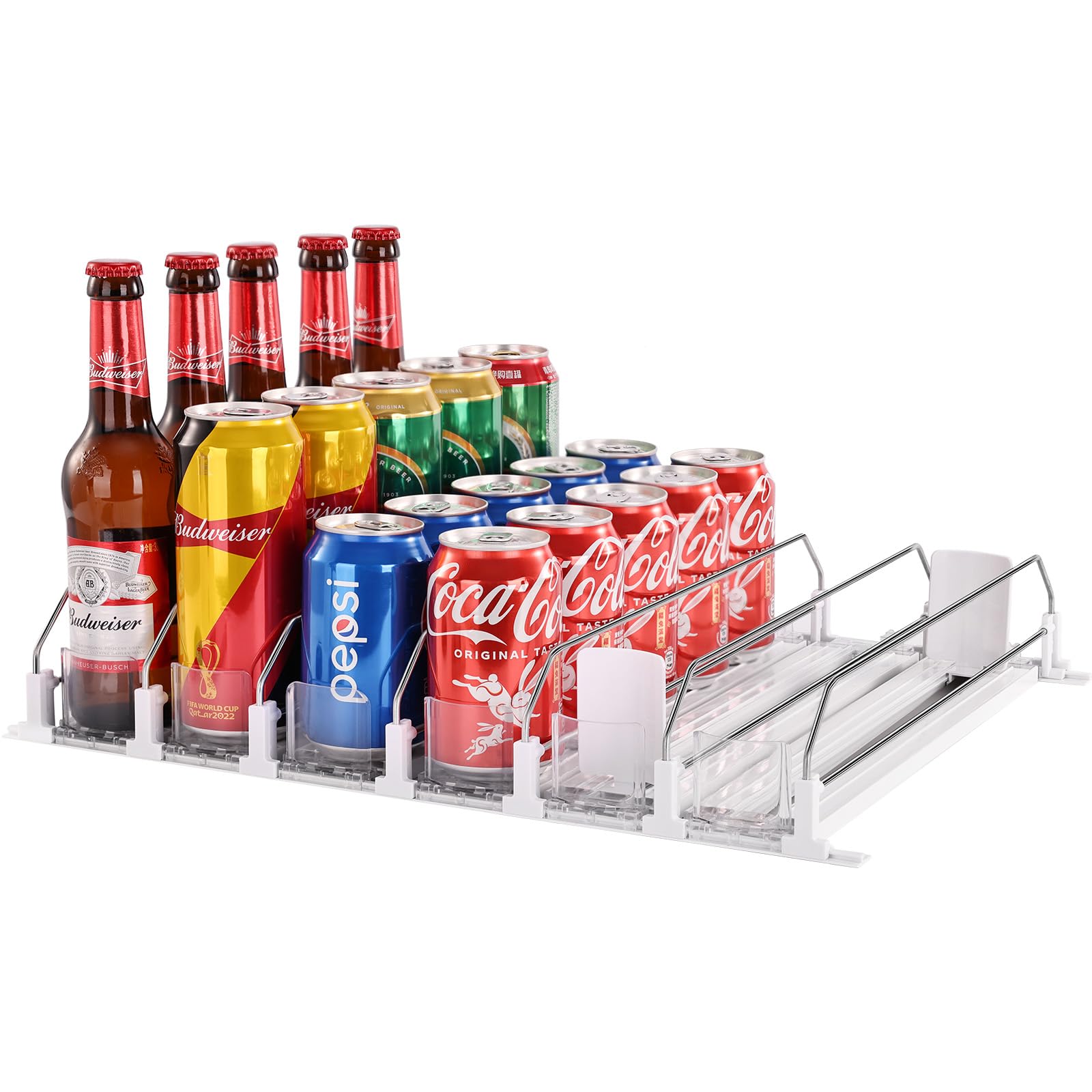 LAKIX Upgrade Drink Organizer for Fridge, Self-Sliding soda Can Dispenser for Refrigerator and Adjustable Width, 12oz to 20oz holds 30+ Cans(6 Rows, 38 CM)