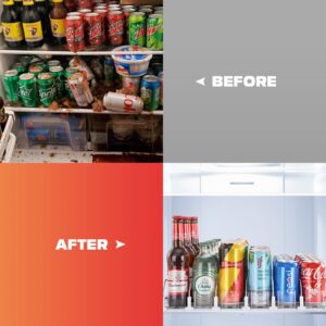 LAKIX Upgrade Drink Organizer for Fridge, Self-Sliding soda Can Dispenser for Refrigerator and Adjustable Width, 12oz to 20oz holds 30+ Cans(6 Rows, 38 CM)