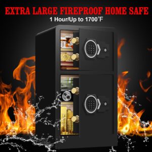 6.1 Cu ft Extra Large Home Safe Fireproof Waterproof, Anti-Theft Digital Home Security Safe Box With Hidden Compartment, Double Safes, Separate Lock Box and Led Light（31.1" x 17.0" x 15.9"）