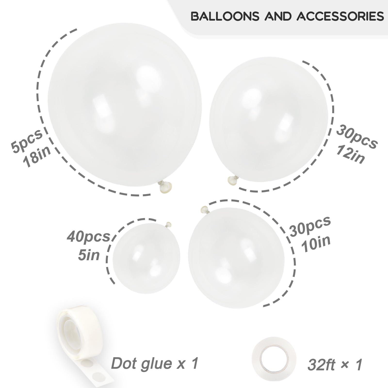 RUBFAC Clear Balloons Different Sizes 105pcs 5/10/12/18 Inch Transparent Balloon Garland Kit for Wedding Baby Shower Birthday Party Supplies Bridal Shower Decorations