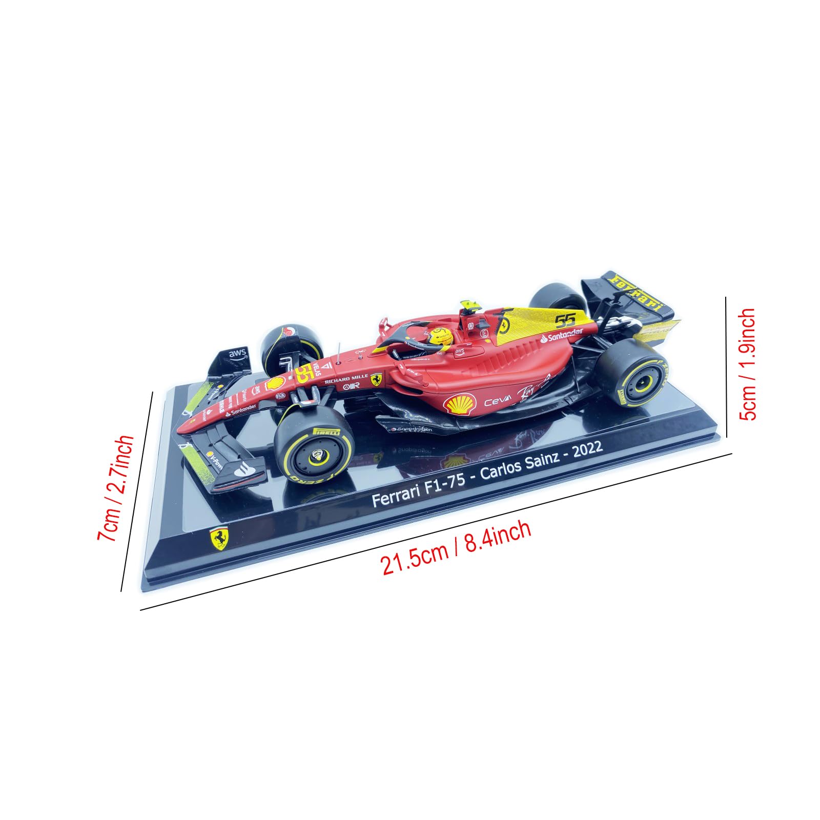 HTLNUZD Bburago 1/24 2022 New F1-75#55 for Ferrari 75th Anniversary Sainz Static Formula One Alloy Racing Car Die Cast Vehicles Model Collectible Gift