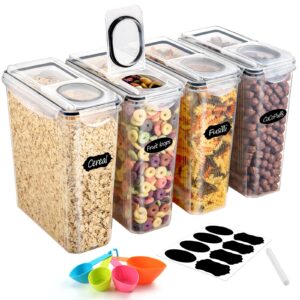 ostba appliance 4 pcs food storage container 3.7l, cereal storage containers with lid airtight, clear plastic bpa free kitchen storage containers for flour, oats, careal dispenser with labels