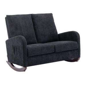 dolonm modern nursery rocking chair upholstered double wide rocker armchair relax sofa loveseat high backrest accent glider rocker for living room, bedroom, (black-solid)