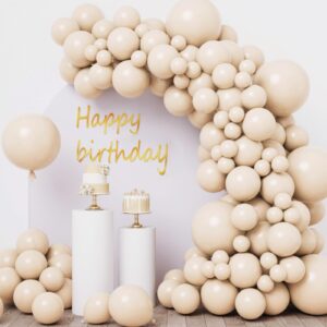 rubfac sand white balloons, 146pcs different sizes pack of 18 12 10 5 inch for beige balloon garland arch as graduation wedding birthday baby shower anniversary party decorations
