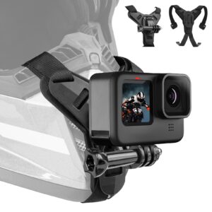adaptom helmet mount for gopro, motorcycle chin strap attachment with extension j hook dirt bike holder mounting accessories for go pro max hero 12 11 10 9 8 7 insta360 x3 go3 dji action 3 4 camera