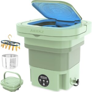 abxkz mini washing machine 8l capacity portable washing machine small foldable bucket washer and spin dryer intelligent laundry machine with 3 modes deep cleaning underwear socks baby clothes green