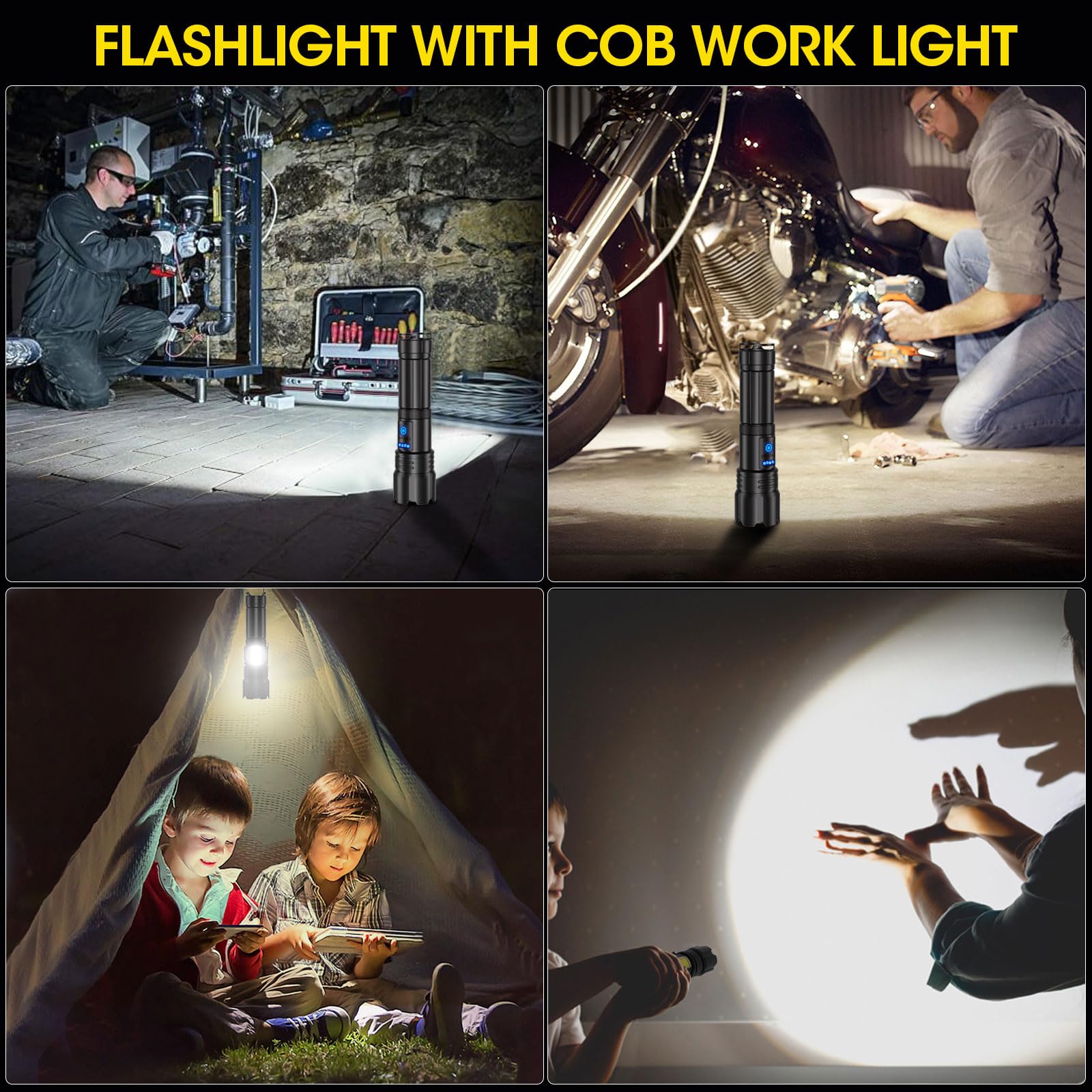 Flashlight High Lumens, Rechargeable Super Bright 30000 Lumen LED Tactical Flashlights 1800M Long Throw Spotlight with Cob Side Light,Zoomable, Waterproof Flashlight for Home Emergency Camping Search