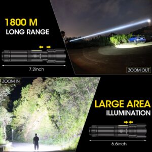 Flashlight High Lumens, Rechargeable Super Bright 30000 Lumen LED Tactical Flashlights 1800M Long Throw Spotlight with Cob Side Light,Zoomable, Waterproof Flashlight for Home Emergency Camping Search