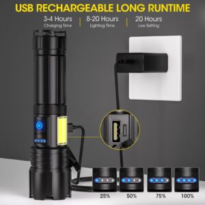 Flashlight High Lumens, Rechargeable Super Bright 30000 Lumen LED Tactical Flashlights 1800M Long Throw Spotlight with Cob Side Light,Zoomable, Waterproof Flashlight for Home Emergency Camping Search