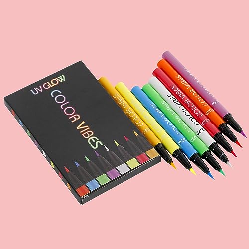 ANYI 8 Colors UV Glow Neon Eyeliner Set, Matte Colorful Eyeliner Pen, Neon Makeup Face Paint, Rainbow Graphic Eyeliner UV Glow in the Dark for Halloween Costume Holiday Birthday Masquerades