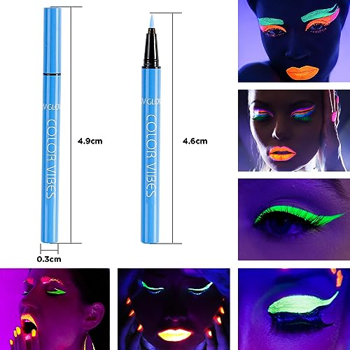 ANYI 8 Colors UV Glow Neon Eyeliner Set, Matte Colorful Eyeliner Pen, Neon Makeup Face Paint, Rainbow Graphic Eyeliner UV Glow in the Dark for Halloween Costume Holiday Birthday Masquerades