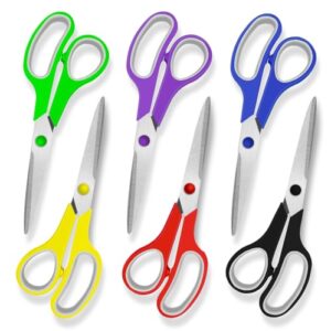 scissors, 8.5" scissors all purpose comfort grip stainless steel sharp scissors for office school home supplies, right/left handed, 6 piece set