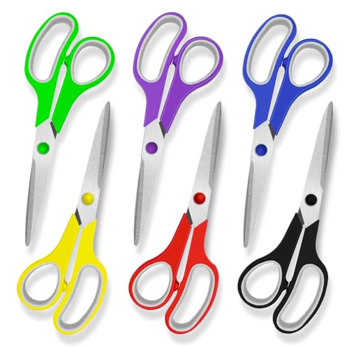 Scissors, 8.5" Scissors All Purpose Comfort Grip Stainless Steel Sharp Scissors for Office School Home Supplies, Right/Left Handed, 6 Piece Set