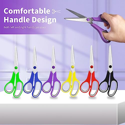 Scissors, 8.5" Scissors All Purpose Comfort Grip Stainless Steel Sharp Scissors for Office School Home Supplies, Right/Left Handed, 6 Piece Set