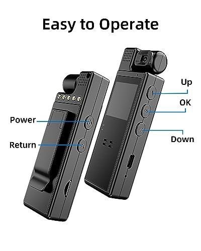 Mini Body Camera 1080P Portable Small Body Worn Cam Wearable Pocket Video Recorder with 180° Rotatable Lens, 1.3" LCD, Night Vision for Security Guard, Law Enforcement, Built-in 64G Memory Card