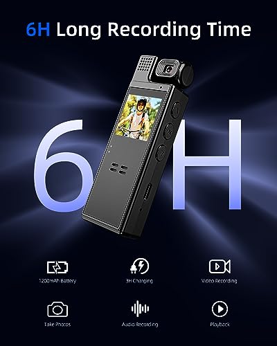 Mini Body Camera 1080P Portable Small Body Worn Cam Wearable Pocket Video Recorder with 180° Rotatable Lens, 1.3" LCD, Night Vision for Security Guard, Law Enforcement, Built-in 64G Memory Card