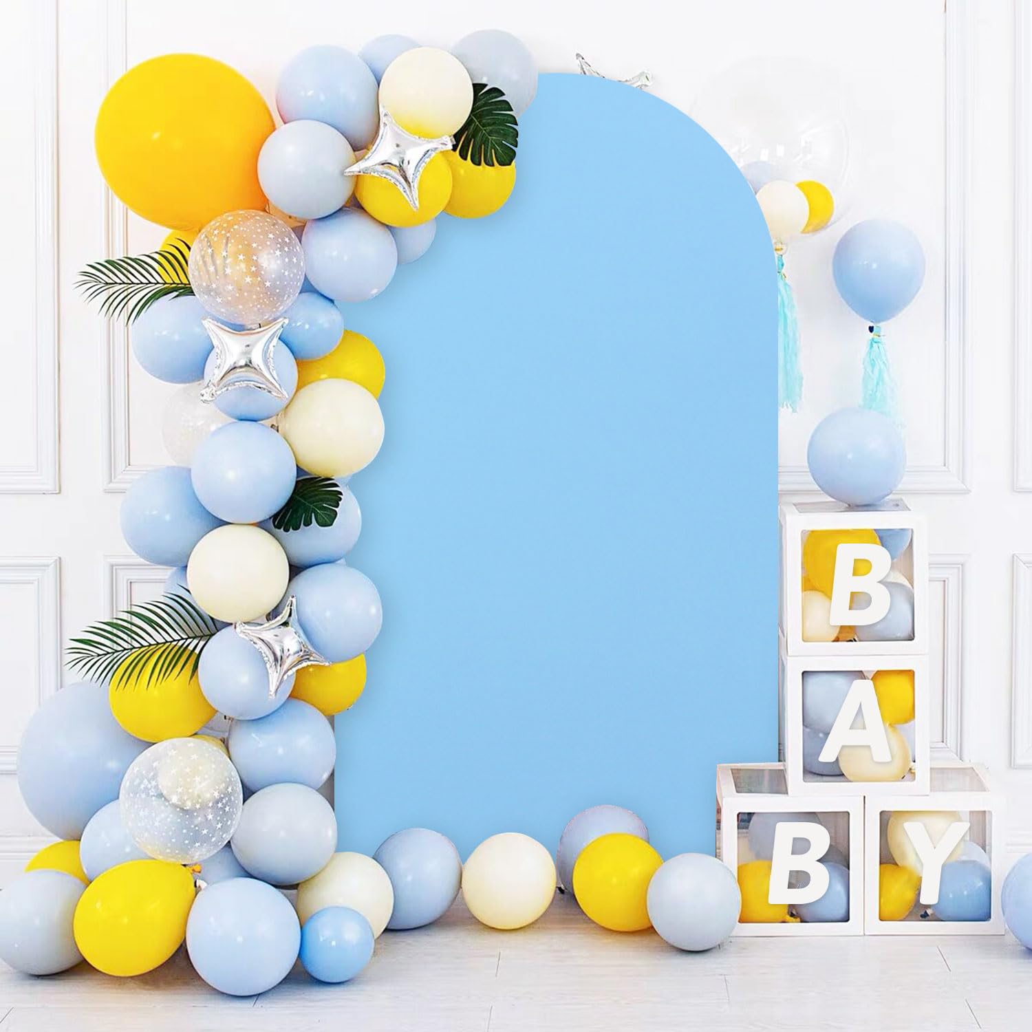 PATYDEST Wedding Arch Backdrop Stand Cover 6ft Arch Covers Baby Blue Spandex Stretch Arched Backdrop for Frame Chiara Backdrop Arch Covers 2-Sided Bridal Balloon Arch Wall Backdrop for Prom Decor