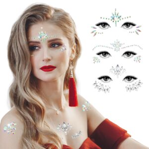 simarro halloween face gems, 3 sets of temporary tattoos face sticker glitter gemstones rhinestones eyes face body tattoos for music festival party makeup outfit accessories