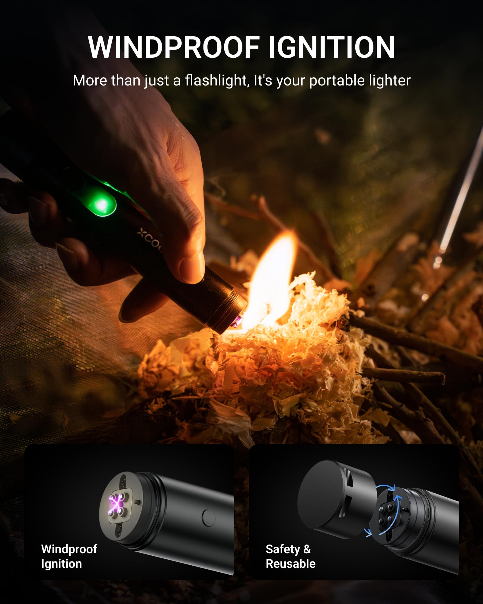 XCOOL 3-in-1 Powerful Flashlight with Arc Lighter and Door Alarm, USB C Charging Flashlights High Lumens Rechargeable, Super Bright Flashlight for Emergency, Camping, Home(1 Pack)