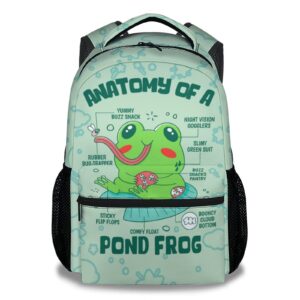 xaocnyx frog school backpack for girls boys, 16 inch green backpacks for kids age 10-12, funny lightweight bookbag for travel