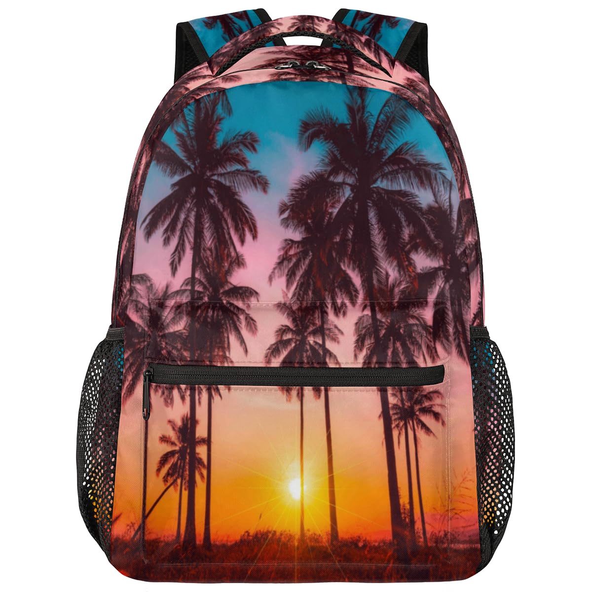 TropicalLife Beach Palm Tree Sunset Backpack for Women Men, Travel Laptop Backpack Lightweight Computer Hiking Gym Sports Rucksack Casual Daypack Carry On Backpack Work Bag