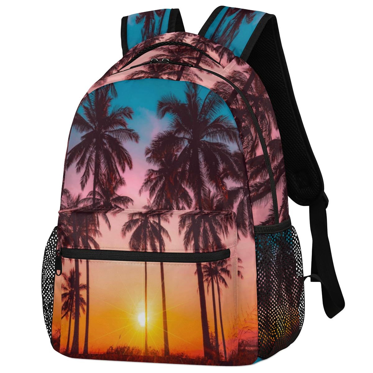 TropicalLife Beach Palm Tree Sunset Backpack for Women Men, Travel Laptop Backpack Lightweight Computer Hiking Gym Sports Rucksack Casual Daypack Carry On Backpack Work Bag