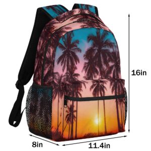 TropicalLife Beach Palm Tree Sunset Backpack for Women Men, Travel Laptop Backpack Lightweight Computer Hiking Gym Sports Rucksack Casual Daypack Carry On Backpack Work Bag