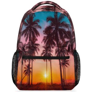 TropicalLife Beach Palm Tree Sunset Backpack for Women Men, Travel Laptop Backpack Lightweight Computer Hiking Gym Sports Rucksack Casual Daypack Carry On Backpack Work Bag