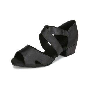 yyting women swing latin ballroom dance shoes (suede sole, elastic closure) 1.5 inch heel yt27(8.5,black)
