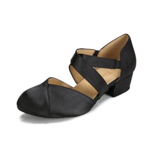 yyting women swing latin ballroom dance shoes (closed toe, suede sole, elastic closure) 1.5 inch heel yt26(8,black)