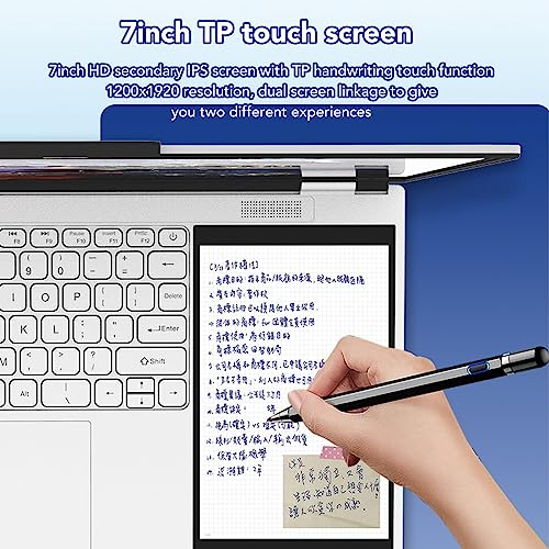 Zunate Win11 Double Screen Laptop, 15.6in IPS HD Display, 7in Handwriting Display, Quad Core Processor, 16GB RAM, Dual Band WiFi,1.9MP Webcam, Bluetooth, 180° Opening HD Laptop (16GB+256GB US Plug)