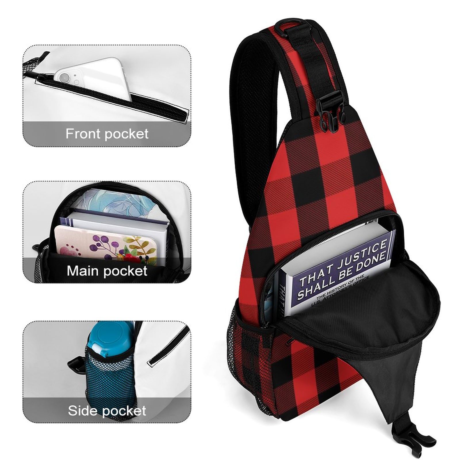 Red-Black-Lumberjack-Buffalo-Plaid Sling Bag Crossbody Shoulder Chest Bags Print Backpack Travel Daypack for Women Men