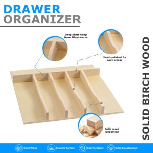 WelFurGeer Flatware Organizer for Drawer, Utensil Organizer for Kitchen Drawers, Wood Cutlery Tray Organizer in Drawer, Flatware Drawer Organizer for Silverware, Flatware in Kitchen (Natural)