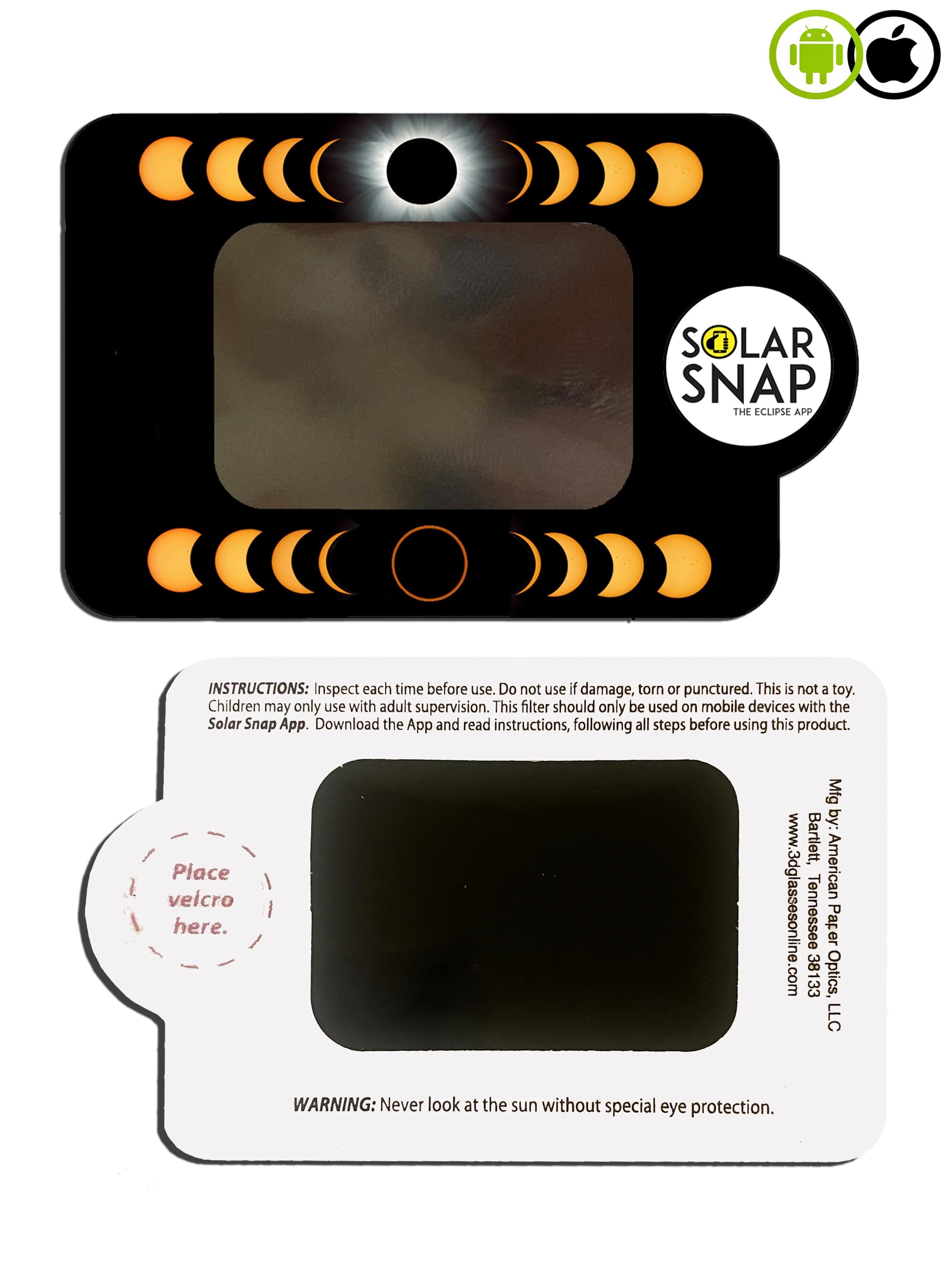 Solar Snap Eclipse App - Eclipse Photography Kit, Glasses, and App for iPhone and Android, Safe for Viewing Celestial Phenomenon