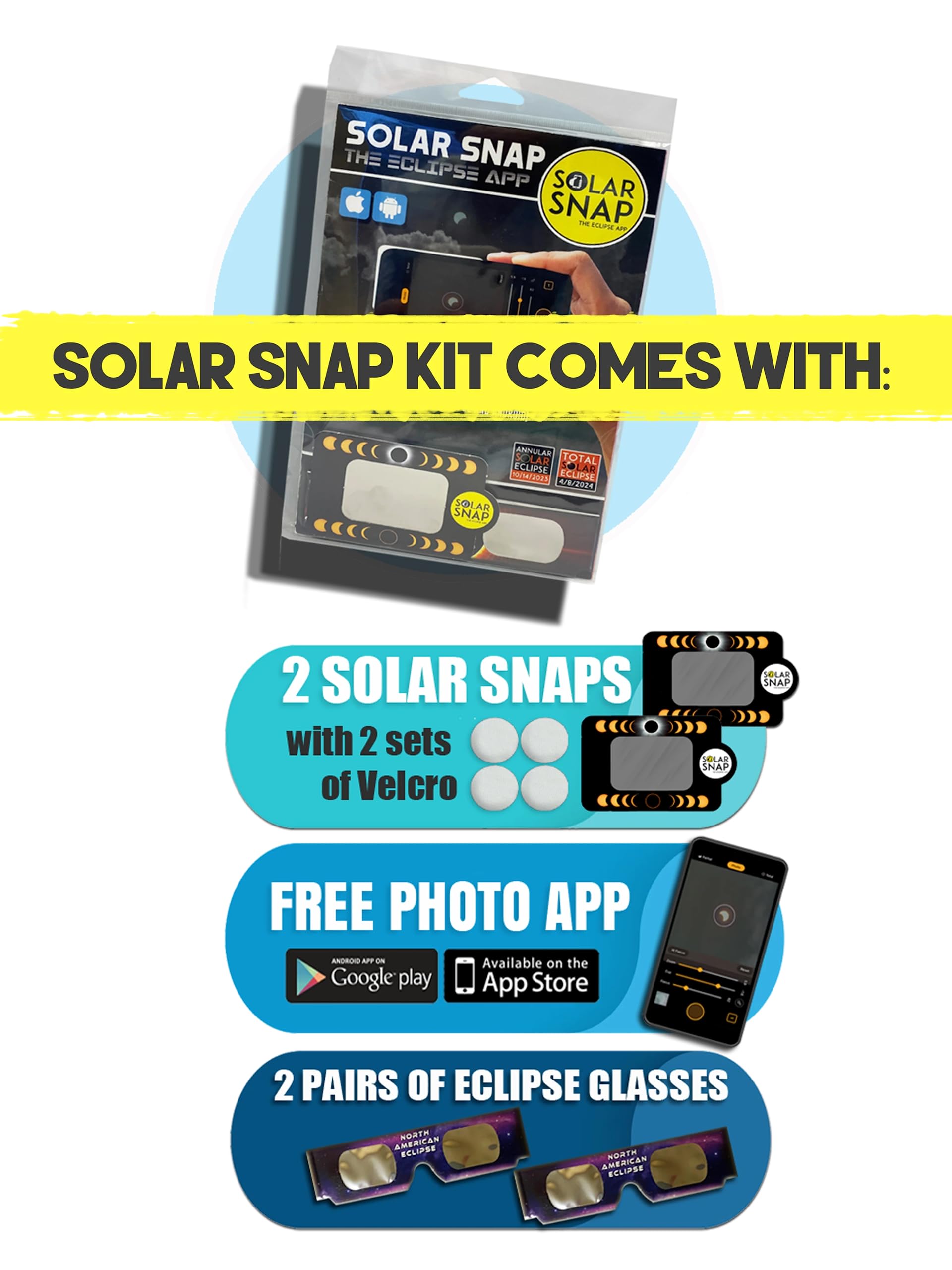 Solar Snap Eclipse App - Eclipse Photography Kit, Glasses, and App for iPhone and Android, Safe for Viewing Celestial Phenomenon