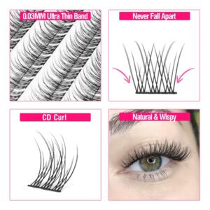Natural Cluster Lashes Wispy CC Curl 9-11MM Mixed Lengths Eyelash Extension Individual 96 Pcs DIY Lash Extension at Home
