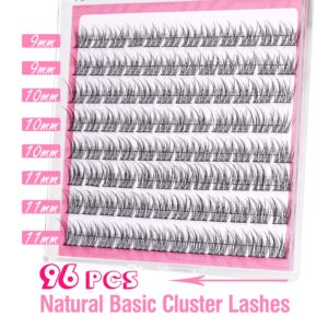 Natural Cluster Lashes Wispy CC Curl 9-11MM Mixed Lengths Eyelash Extension Individual 96 Pcs DIY Lash Extension at Home